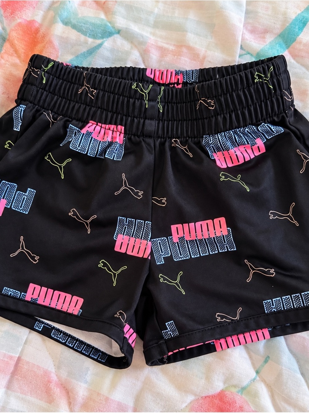 Puma Black Girls' Athletic Shorts with Neon Pink & Lime Accents
